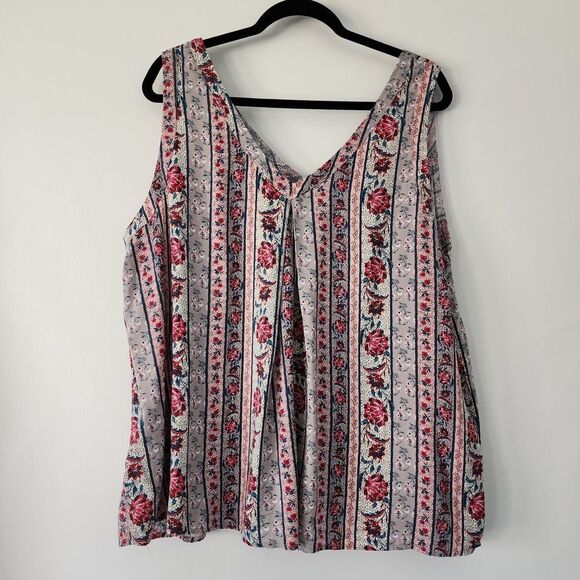 New Torrid Challis Stitch Vintage Striped‎ Florals pink tank womens 2 2X 18-20 - Picture 3 of 5